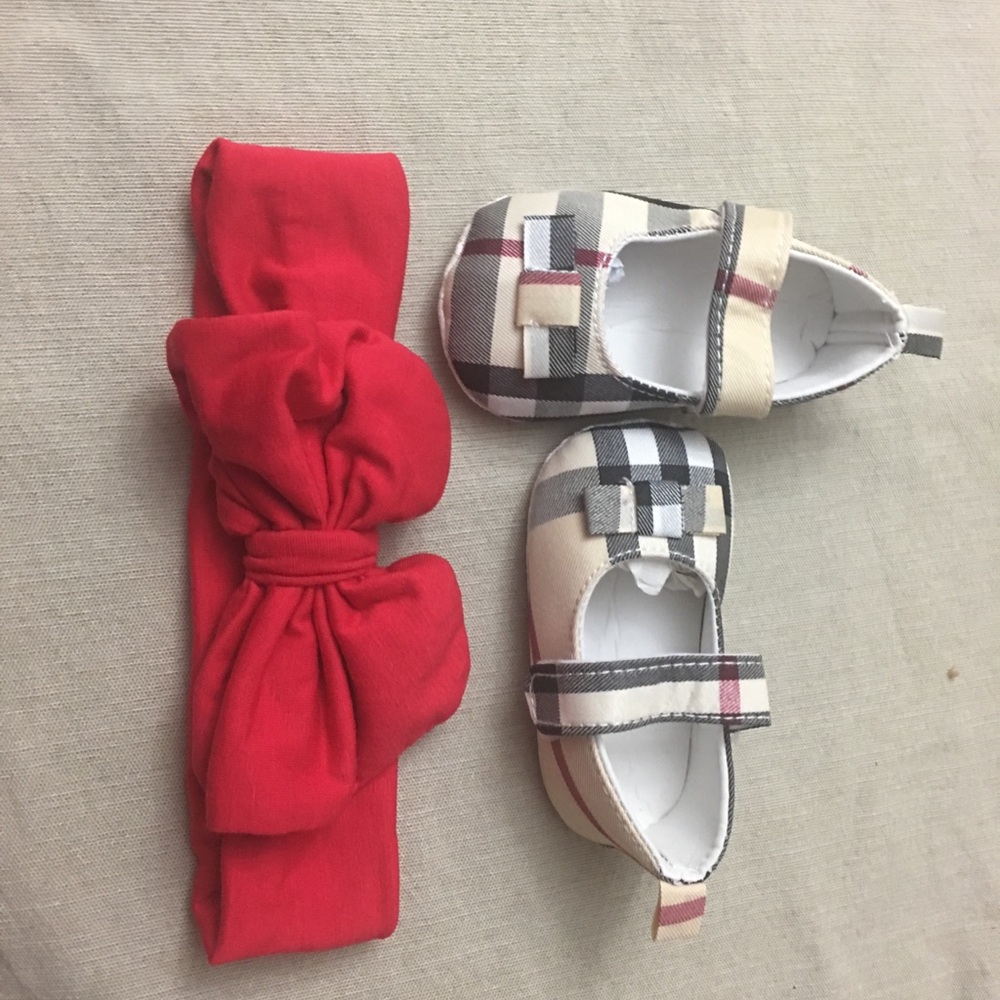 Plaid Infant Shoe with Headband 🎀